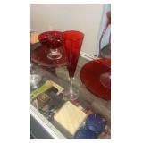 vintage red glassware set
