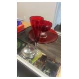 vintage red glassware set