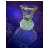 Set of vintage Fenton glass daisy and button candlestick holders. GLOWS