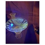 Set of vintage Fenton glass daisy and button candlestick holders. GLOWS