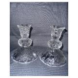 Set of vintage Fenton glass daisy and button candlestick holders. GLOWS
