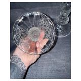 Set of vintage Fenton glass daisy and button candlestick holders. GLOWS