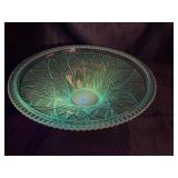 Windsor button & can blue pressed glass bowl glows