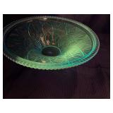 Windsor button & can blue pressed glass bowl glows