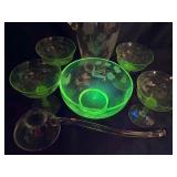 Etched flower clear glass pitcher and glass set GLOWS