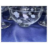 Etched flower clear glass pitcher and glass set GLOWS