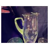 Etched flower clear glass pitcher and glass set GLOWS