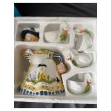Vintage storybook village mother goose teapot and cups