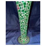 Green mosaic glass pedestal vase
