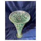 Green mosaic glass pedestal vase