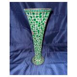 Green mosaic glass pedestal vase