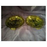 Set of vintage Indiana glass avocado green relish trays