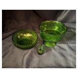 Lot of green glass items