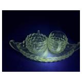 Set of 3 fostoria American glass pieces GLOWS