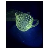 Set of 3 fostoria American glass pieces GLOWS