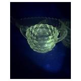 Set of 3 fostoria American glass pieces GLOWS