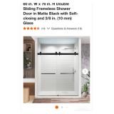 Double Sliding Frameless Shower Door-Matte Black-See Photos For Measurements
