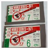 1971 World Series Game 6 and 7 Ticket Stubs - Baltimore Orioles (glued to scrapbook page) - Vintage Baseball
