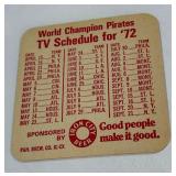 Vintage Big Iron Beer Coaster 1972 Pittsburgh Pirates TV Schedule