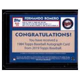 Fernando Romero Auto 2019 Topps #84A-FR Minnesota Twins Baseball Card