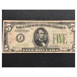 1934 Green Seal $5 Dollar Federal Reserve Note