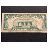 1934 Green Seal $5 Dollar Federal Reserve Note