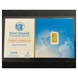 2 Grain .999 Fine Gold Bar