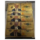 24K Gold Foil $1,000,000 Dollar Notes Trump