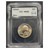 1976-S Bicentennial Silver Quarter ICG MS68