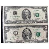 2003 Uncut Sheet $2 Dollar Notes