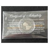 1943 Lincoln Cent Silver Lincoln Portrait Black Ruthenium Edition