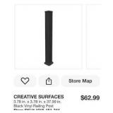 ^Creative Surfaces Lot of 4- 3.78 in. x 3.78 in. x 37.99 in. Black Vinyl Railing Posts MSRP $252