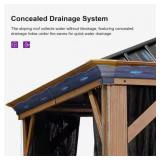 ^PURPLE LEAF 10 ft.x 12ft.Wood Grain Luxury Aluminum Frame Patio Outdoor Hardtop Gazebo for Backyard,Hooks, Upgraded Netting 24-Lights Msrp $1,468.00 read description