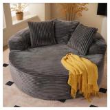 ^Allwex MIU 59 in. Modern Wide Square Arm Plush Corduroy Round Sofa Chair Lounge Chaise Sleeper Bed with Pillows in. Gray Msrp $454.99