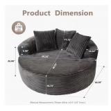 ^Allwex MIU 59 in. Modern Wide Square Arm Plush Corduroy Round Sofa Chair Lounge Chaise Sleeper Bed with Pillows in. Gray Msrp $454.99