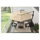 ^*Hampton Bay 11 ft. Aluminum Cantilever Solar LED Offset Patio Umbrella in Putty Beiger Msrp $399.99