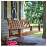 ^VEIKOUS 4 ft. Wood Patio Porch Swing Outdoor With Chains and Curved Bench, Brown