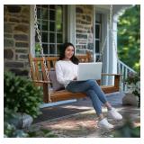 ^VEIKOUS 4 ft. Wood Patio Porch Swing Outdoor With Chains and Curved Bench, Brown