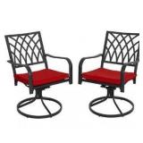 NUU GARDEN E-coating Metal Outdoor Swivel Chair with Red Cushion - Set of 2