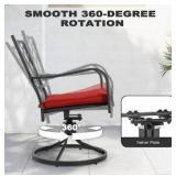 NUU GARDEN E-coating Metal Outdoor Swivel Chair with Red Cushion - Set of 2