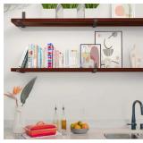 ^HARDWOOD REFLECTIONS Solid Wood Butcher Block Shelf 96 in. WX 12 in. DX 1.5 in. Hin Walnut Stain Hevea UV Finish. Msrp $209.00