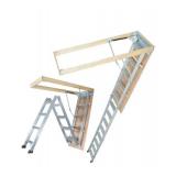 ^SKYSHALO Foldable Attic Ladder 350 Ibs. Capacity Aluminium Extension 22.5   63 in. Fits 9.5-12 ft. Ceilings Portable Access Msrp $338.99