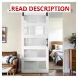^SOCBAZZAR 34 in. x 84 in. 5-Panel Frosted Glass White Prefinished MDF Interior Sliding Barn Door with Hardware Kit Msrp $433.00 read description