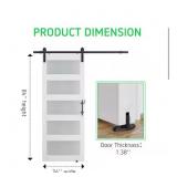 ^SOCBAZZAR 34 in. x 84 in. 5-Panel Frosted Glass White Prefinished MDF Interior Sliding Barn Door with Hardware Kit Msrp $433.00 read description