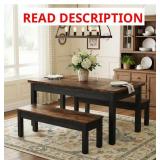^BYBLIGHT 3-Piece Rectangle Black and Brown Wood Top Dining Room Set Seats-4, Dining Table Set with 2-Dining Benches Msrp $236.89