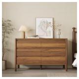 ^FUFU&GAGA Brown Wood Grain 6-Drawers 47.2 in. Wide Thick Board Chest of Drawers, Dresser, Storage Cabinet with 5-Legs Msrp $225.04