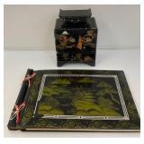 Two Vintage Oriental Lacquered Wood Items Including Photo Album And Jewelry Box