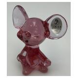 Vintage Collectible FENTON  3" Rose Colored Glass Mouse With Foil Label On Ear