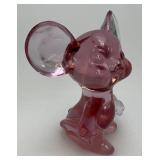 Vintage Collectible FENTON  3" Rose Colored Glass Mouse With Foil Label On Ear