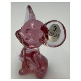 Vintage Collectible FENTON  3" Rose Colored Glass Mouse With Foil Label On Ear